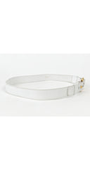 1970s "H" Gold Buckle White Leather Belt