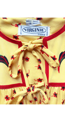 1970s Floral Print Yellow Jersey Bohemian Dress