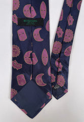 1990s Mask, Sun & Moon Print Navy Silk Men's Tie