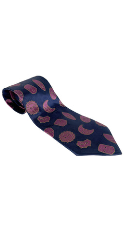1990s Mask, Sun & Moon Print Navy Silk Men's Tie