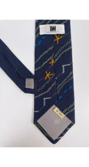 1980s Embroidered Navy Blue Silk Men's Tie