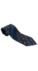 1980s Embroidered Navy Blue Silk Men's Tie