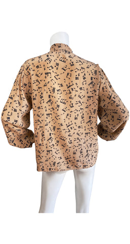 1980 S/S Musical Notes Novelty Print Silk Ascot Blouse