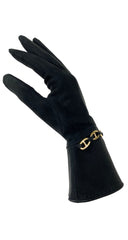 1980s Gold Anchor Chain Black Suede Gloves