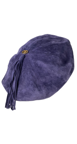 1980s Purple Suede Coat & Tassel Beret Set