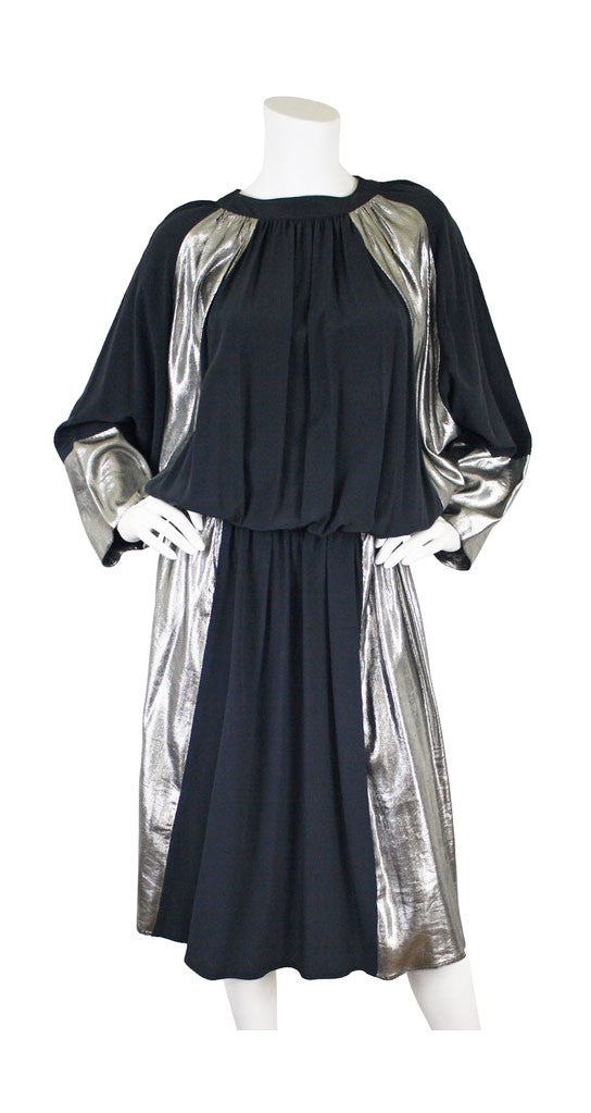 1970s Grey & Silver Silk Dress by Karl Lagerfeld