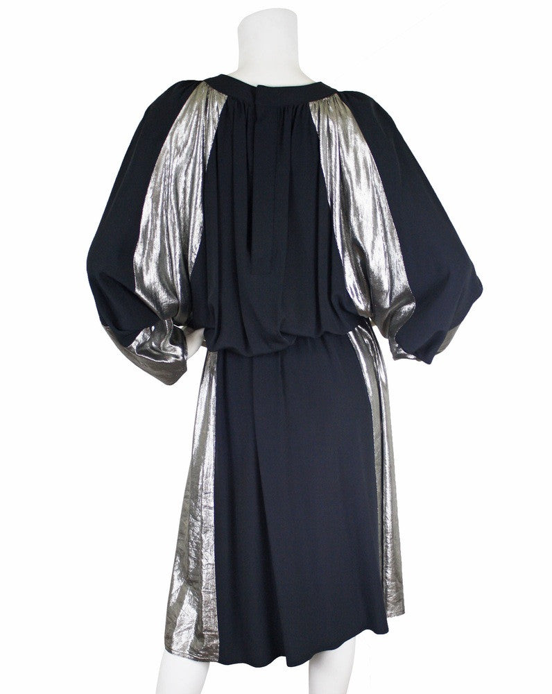 1970s Grey & Silver Silk Dress by Karl Lagerfeld