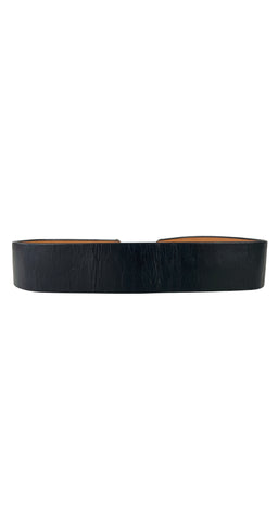 1980s Gold-Tone Metal Buckle Black Leather Waist Belt