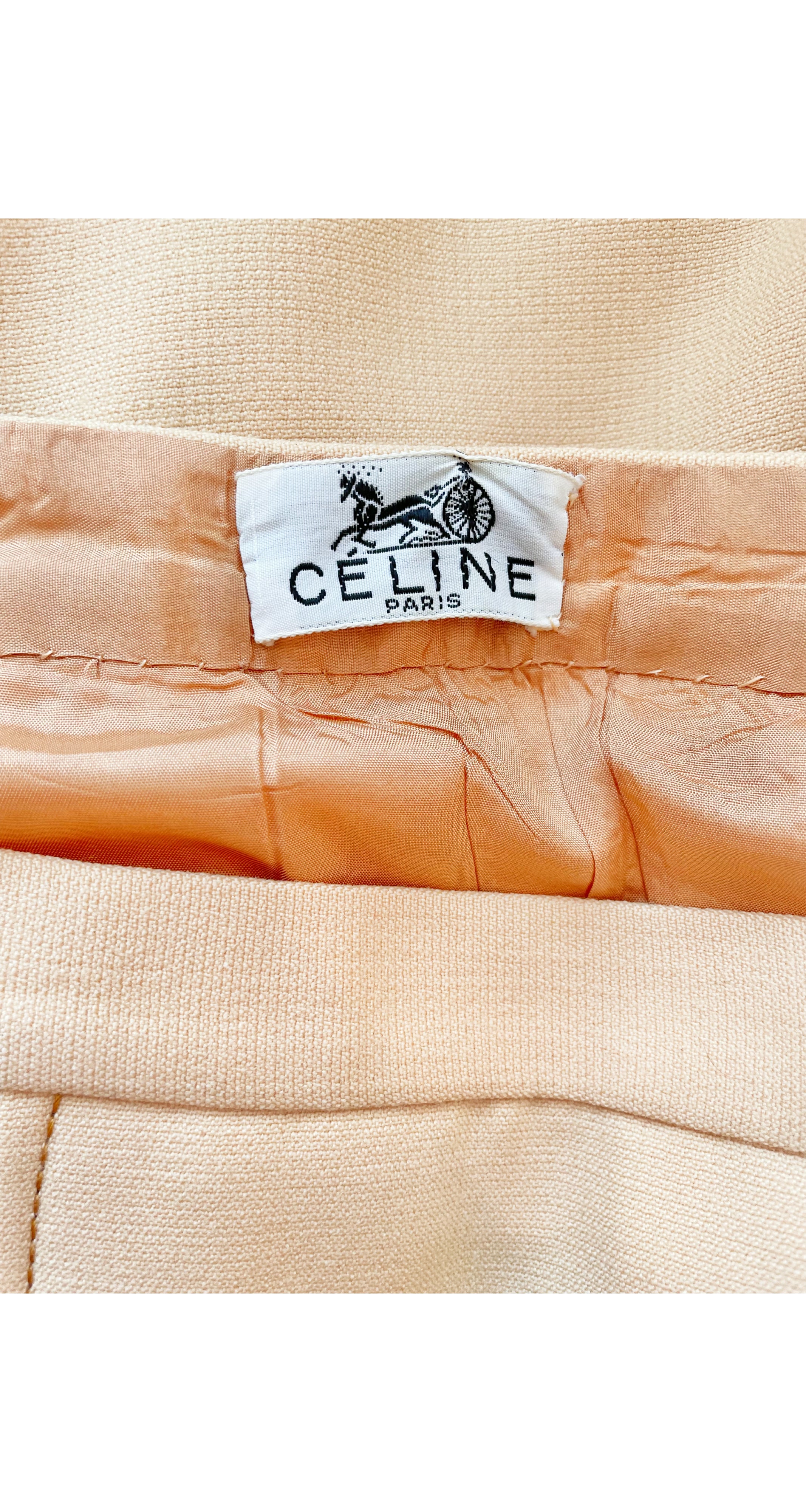 1970s Tan Wool Box Pleated Knee-Length Skirt
