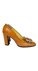 1990s FF Buckle Ochre Patent Leather Pumps