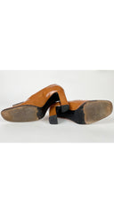 1990s FF Buckle Ochre Patent Leather Pumps
