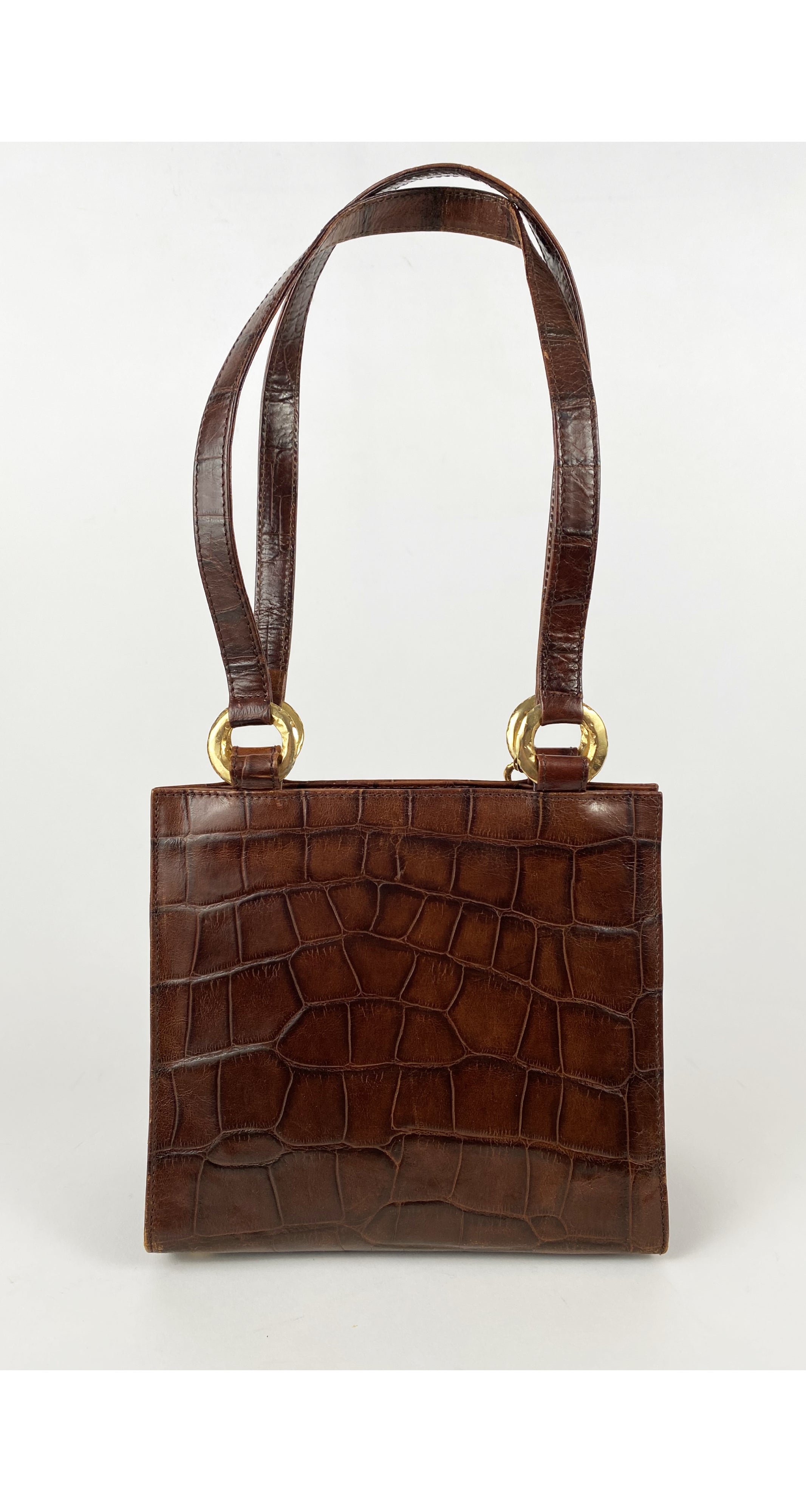 1980s Crocodile Embossed Leather Handbag