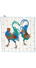1970s Rooster Print White Silk Scarf