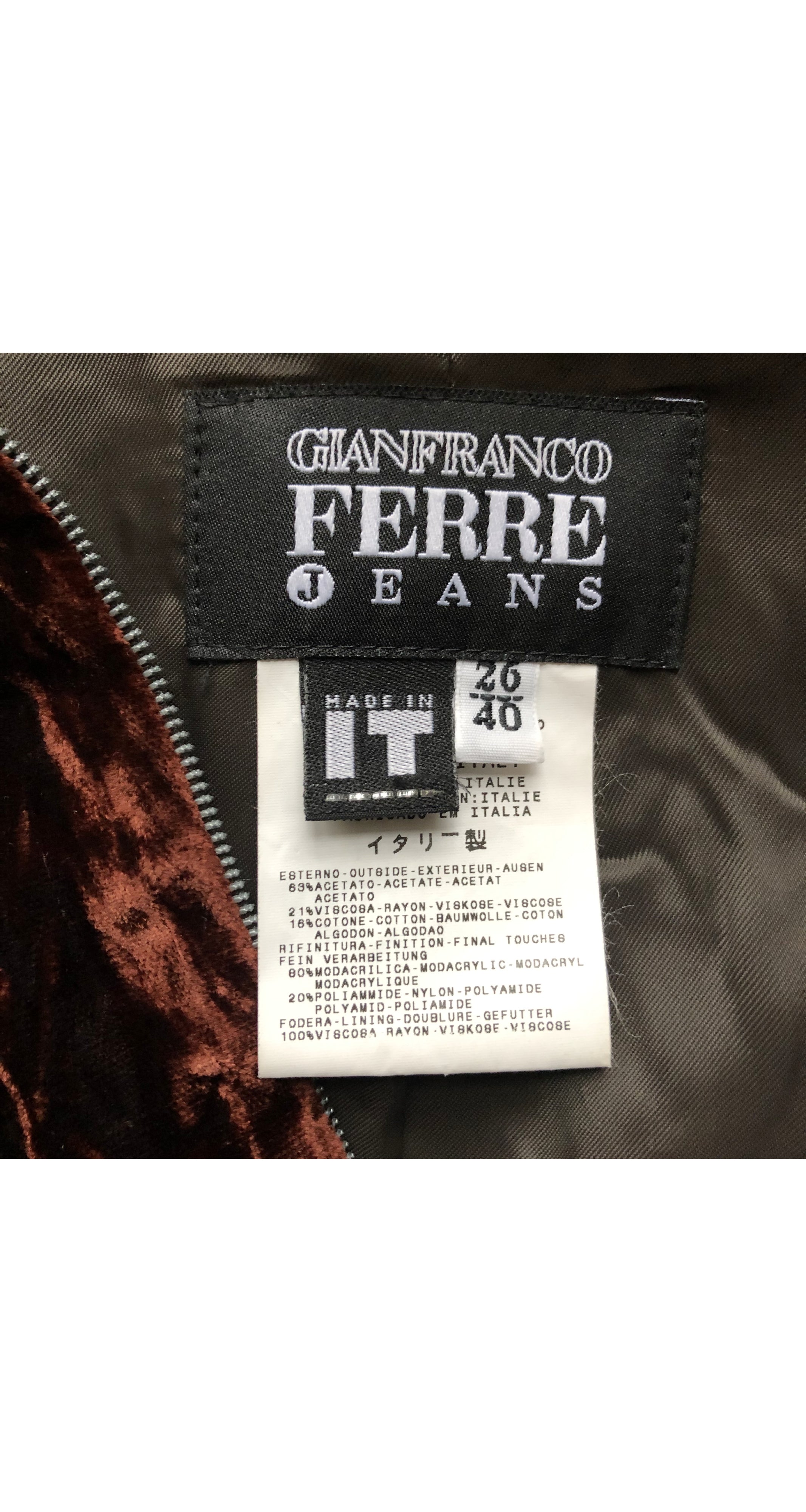 Gianfranco Ferré Jeans 1990s Faux Fur Collar Crushed Velvet Jacket