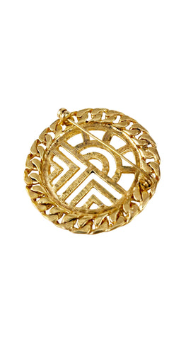 1990s Gold-Tone Logo Curb Chain Brooch