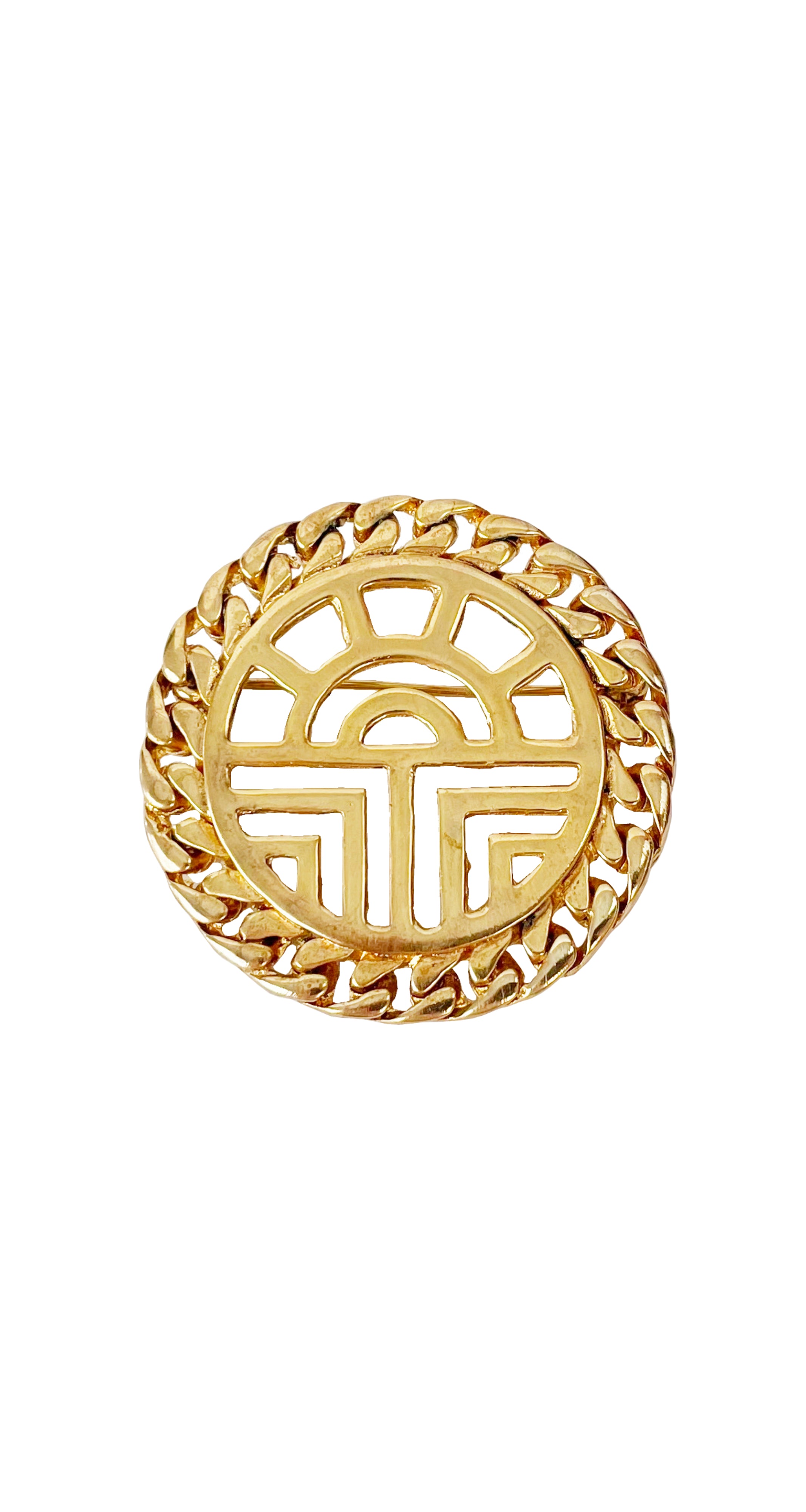 1990s Gold-Tone Logo Curb Chain Brooch
