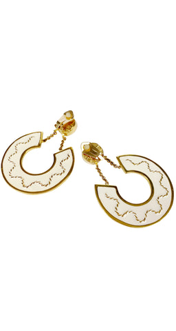 1980s Large Enamel Rhinestone Gold Clip-On Earrings