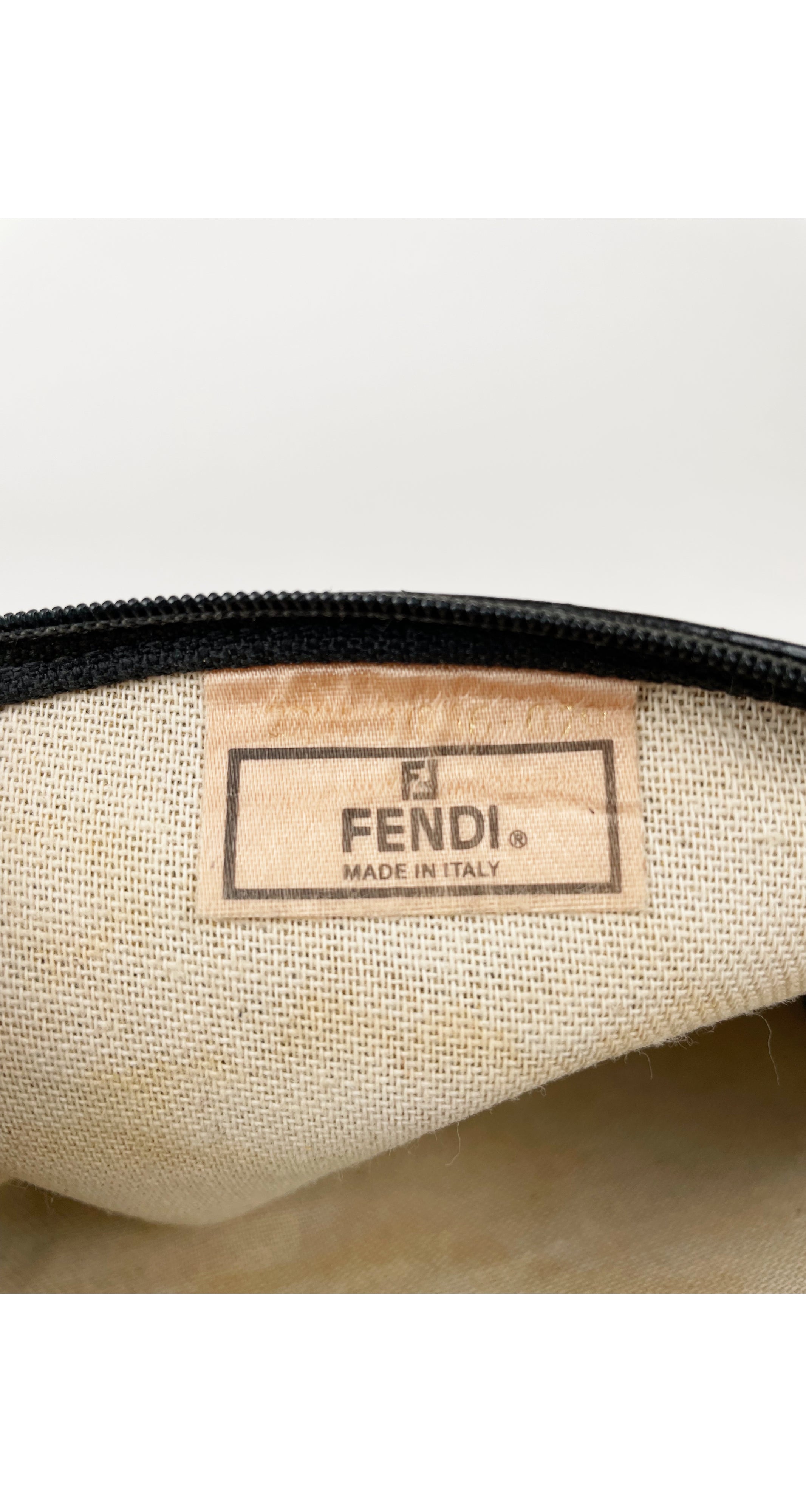 Vintage Fendi Black Makeup Cosmetic Zipper Pouch Bag Stripe Trim Handle