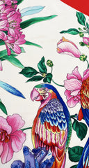 1980s Macaw Parrot Jungle Print Silk Scarf