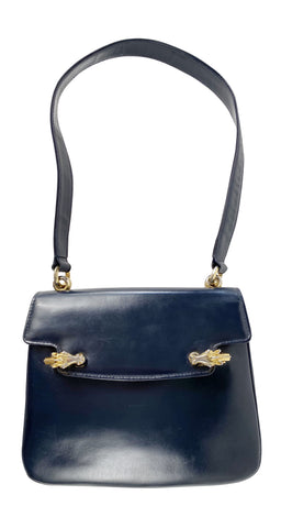 1960s Horsehead Clasp Navy Leather Handbag