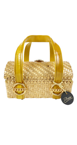 1960s NWT Yellow Wicker Basket Handbag