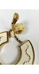 1980s Large Enamel Rhinestone Gold Clip-On Earrings