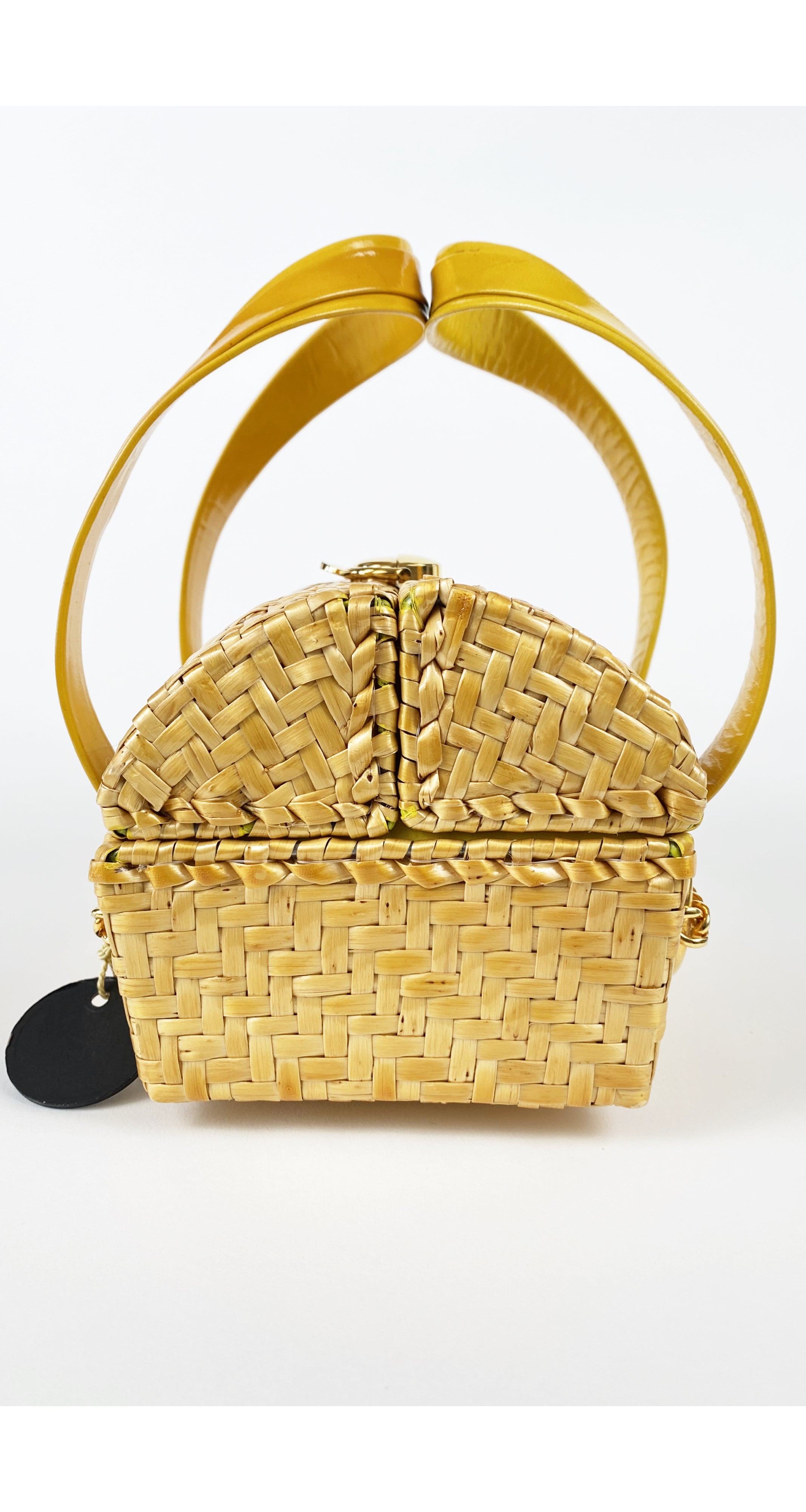 1960s NWT Yellow Wicker Basket Handbag