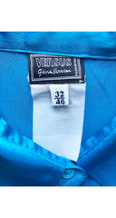 2000s Color-Block Blue Satin Collared Top