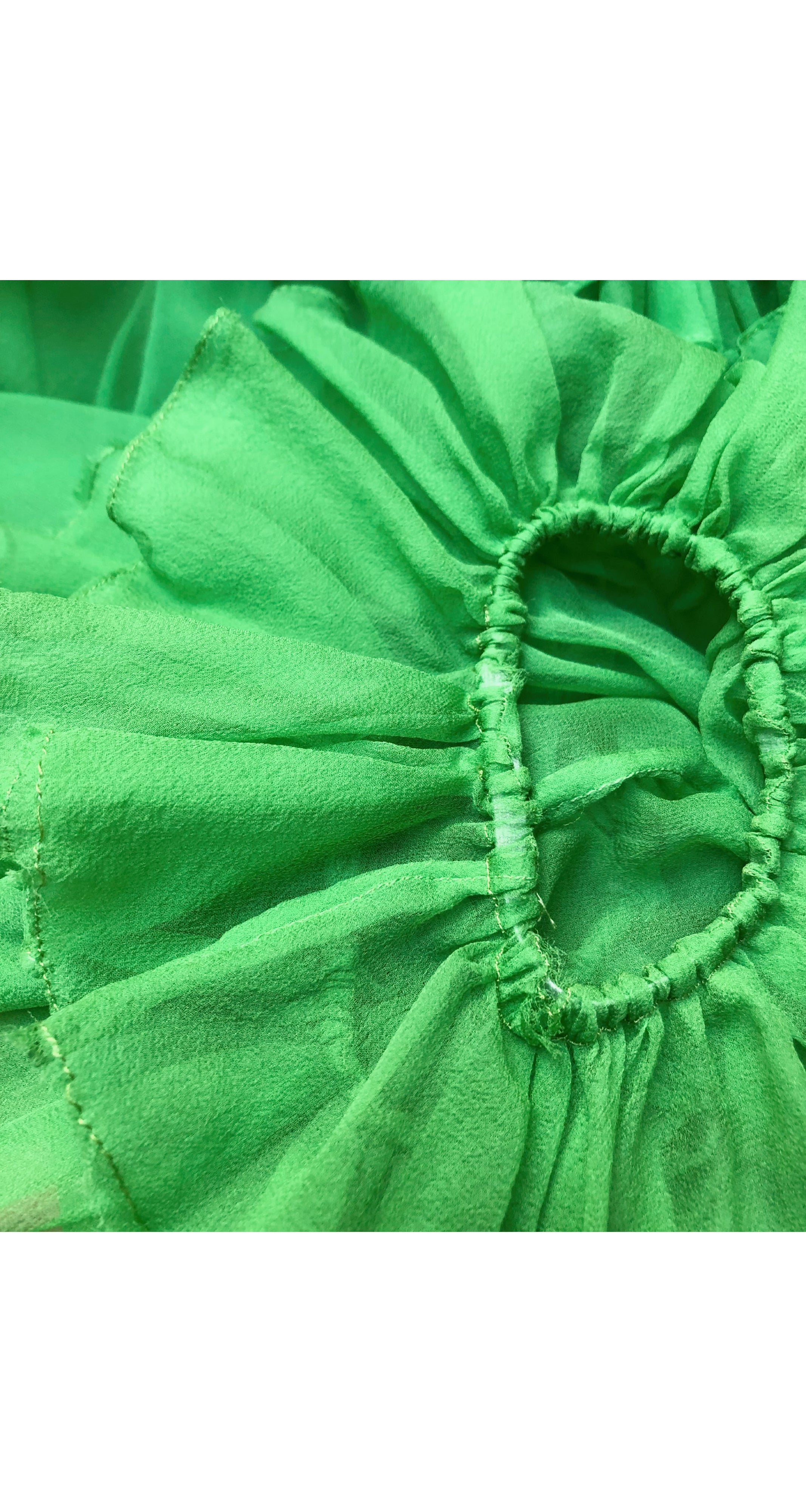 1980s Green Silk Chiffon Ruffle Blouse
