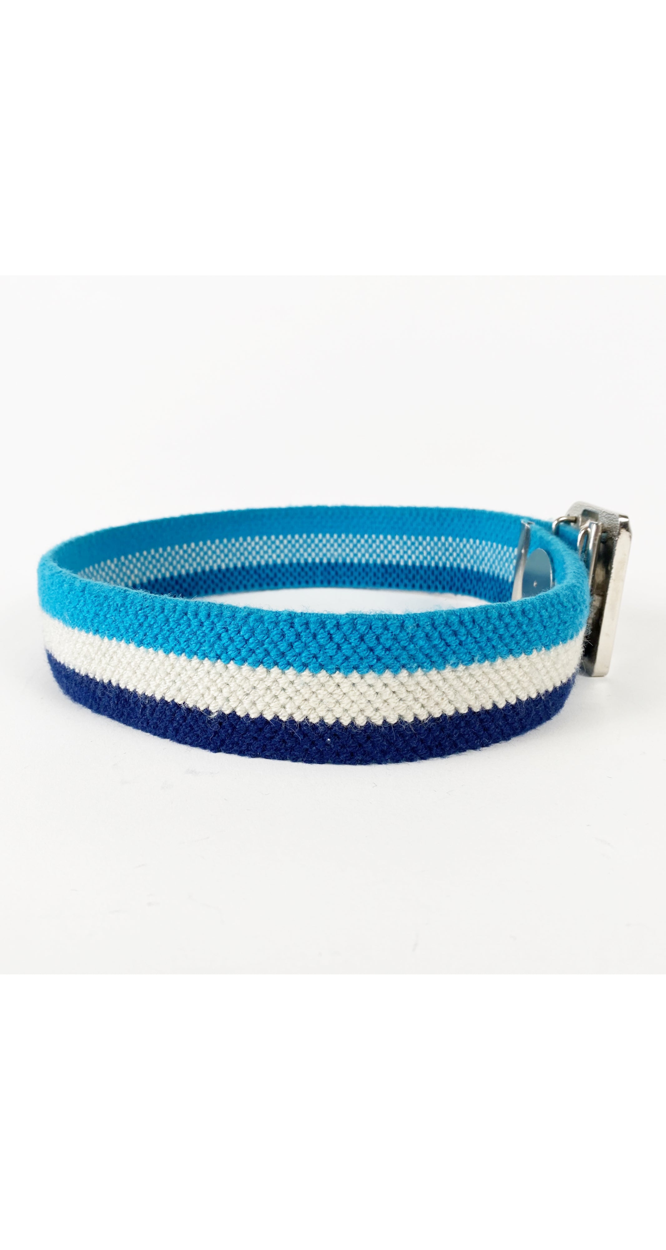 1970s Mod Logo Buckle Blue Striped Belt