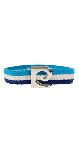 1970s Mod Logo Buckle Blue Striped Belt