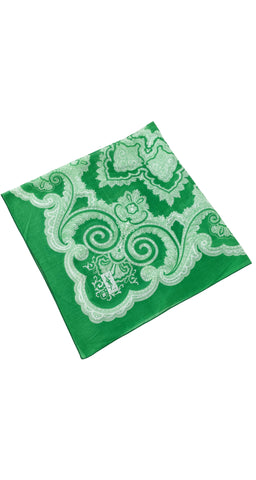 1980s Green & White Bandana Print Cotton Scarf