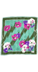 1980s Green Floral Jacquard Silk Chiffon Scarf
