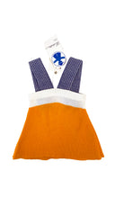 1970s NOS Girl's Orange & Navy Check Knit Pinafore Dress 3M