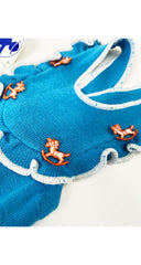 1970s NOS Rocking Horse Blue Knit Playsuit 3M