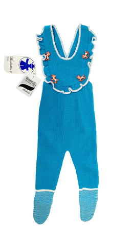 1970s NOS Rocking Horse Blue Knit Playsuit 3M