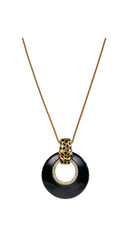 1980s Gold-Plated Leopard & Black Enamel Pendant Necklace