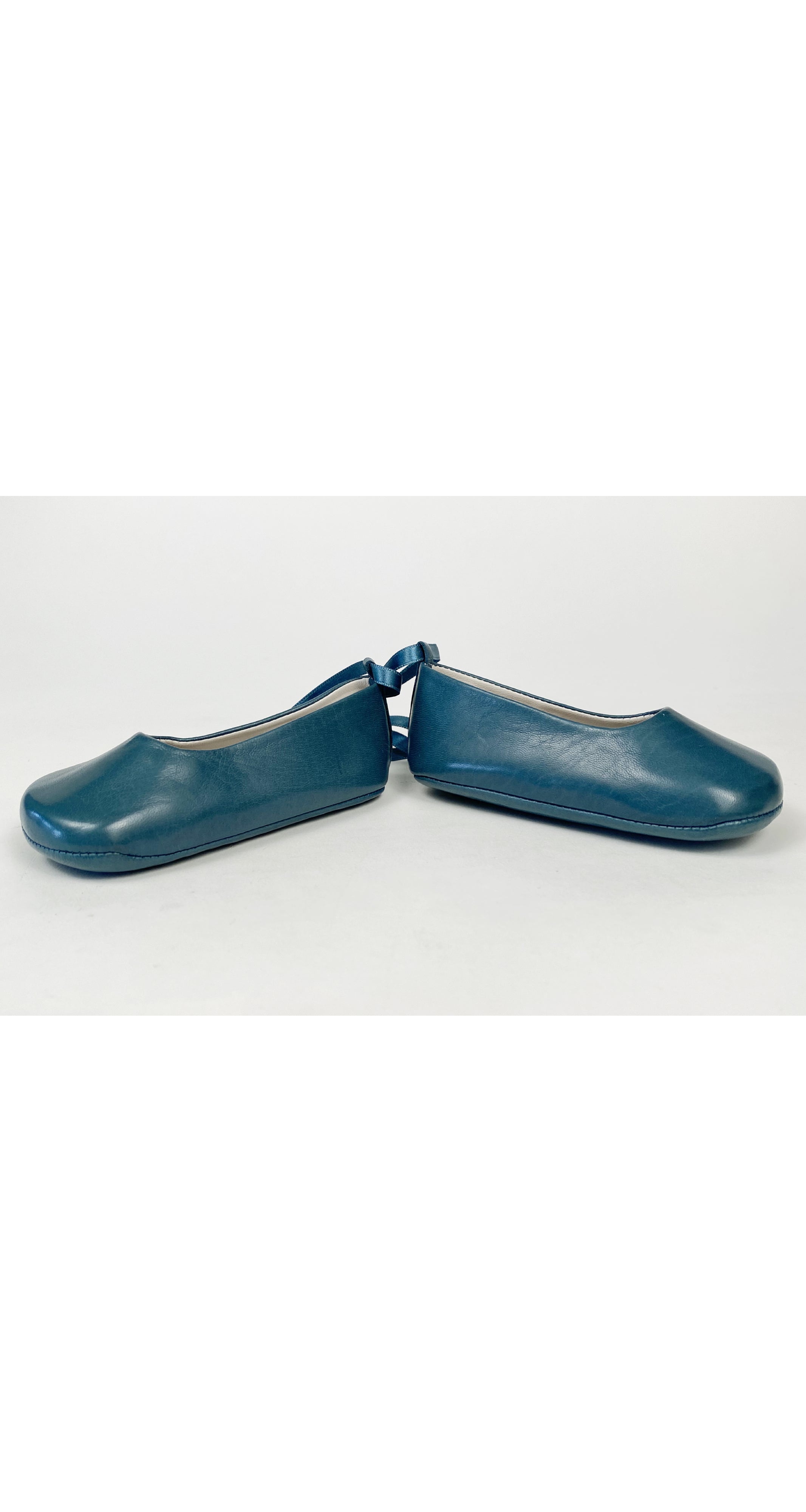 2000s NOS Teal Lambskin Lace-Up Ballet Shoes