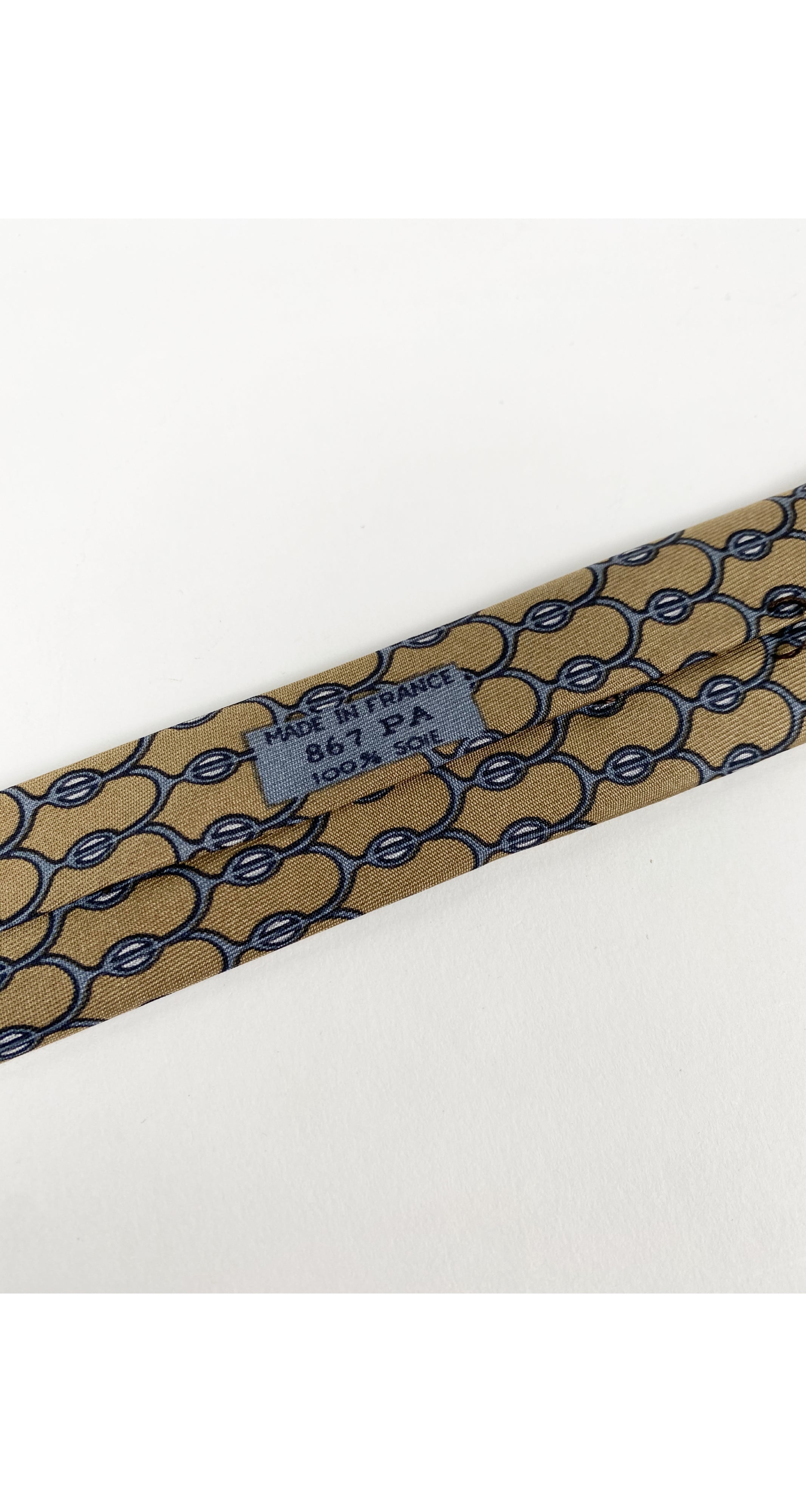 867 PA Tan & Slate Blue Geometric Silk Men's Tie