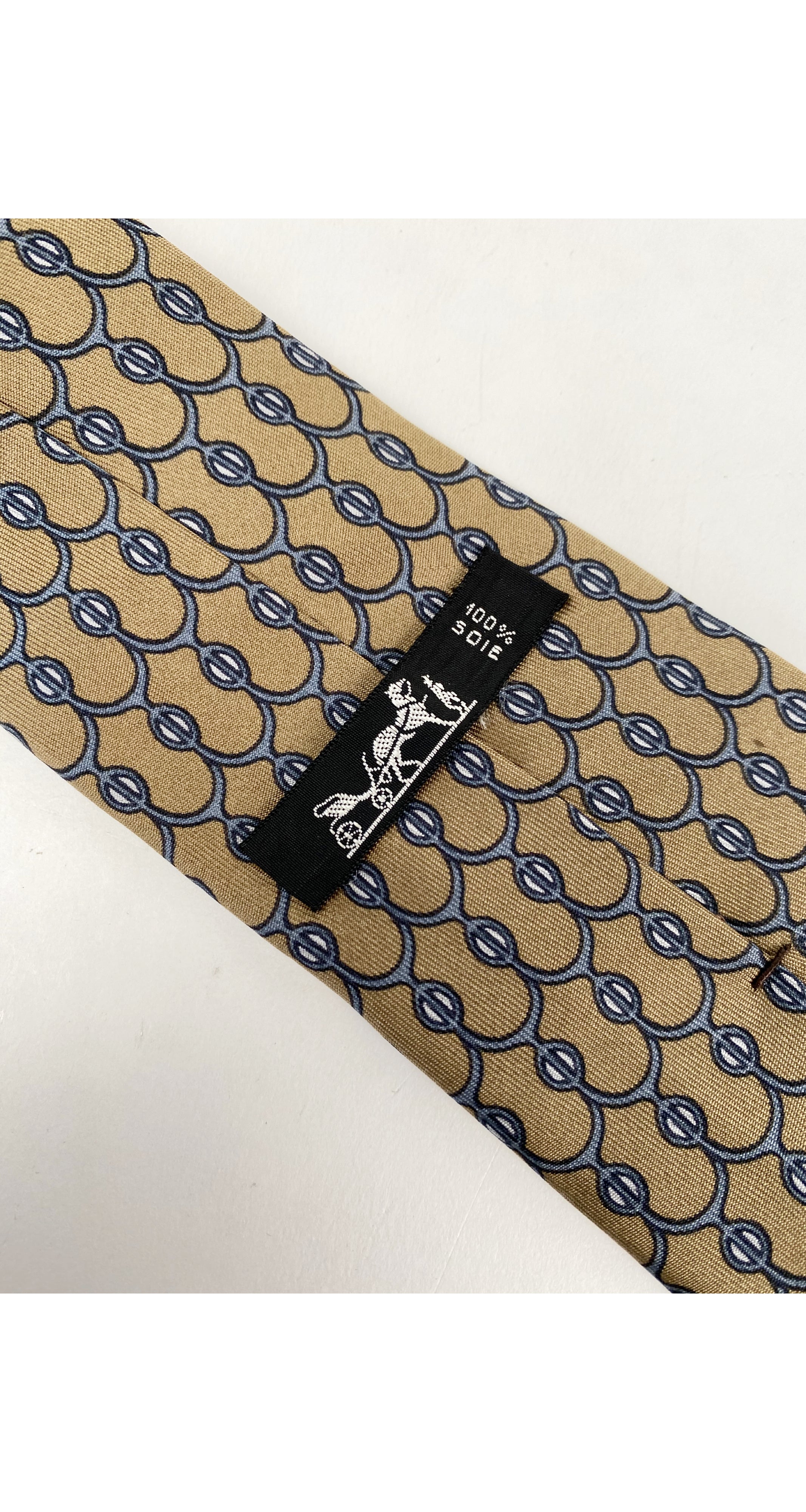867 PA Tan & Slate Blue Geometric Silk Men's Tie