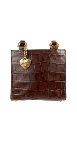 1980s Crocodile Embossed Leather Handbag