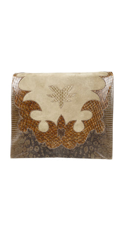 1980s Beige Snakeskin & Suede Convertible Bag