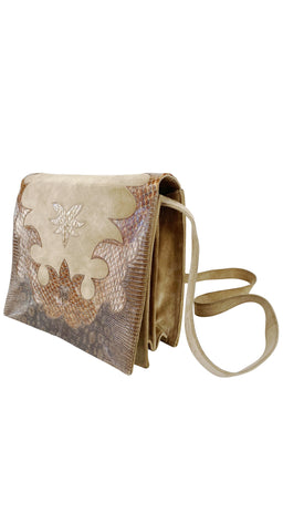 1980s Beige Snakeskin & Suede Convertible Bag
