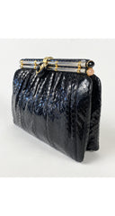 1980s Black Snakeskin Convertible Evening Bag