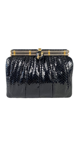 1980s Black Snakeskin Convertible Evening Bag