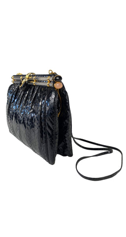 1980s Black Snakeskin Convertible Evening Bag