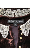 1990s Brown Velour Crochet Collar Mini Dress