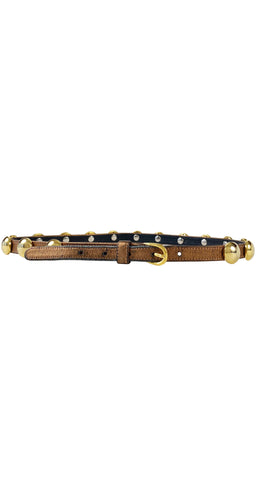 1980s Gold Studded Bronze Leather Belt