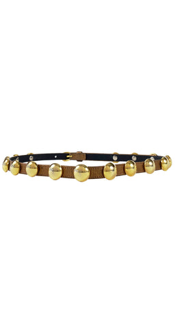 1980s Gold Studded Bronze Leather Belt