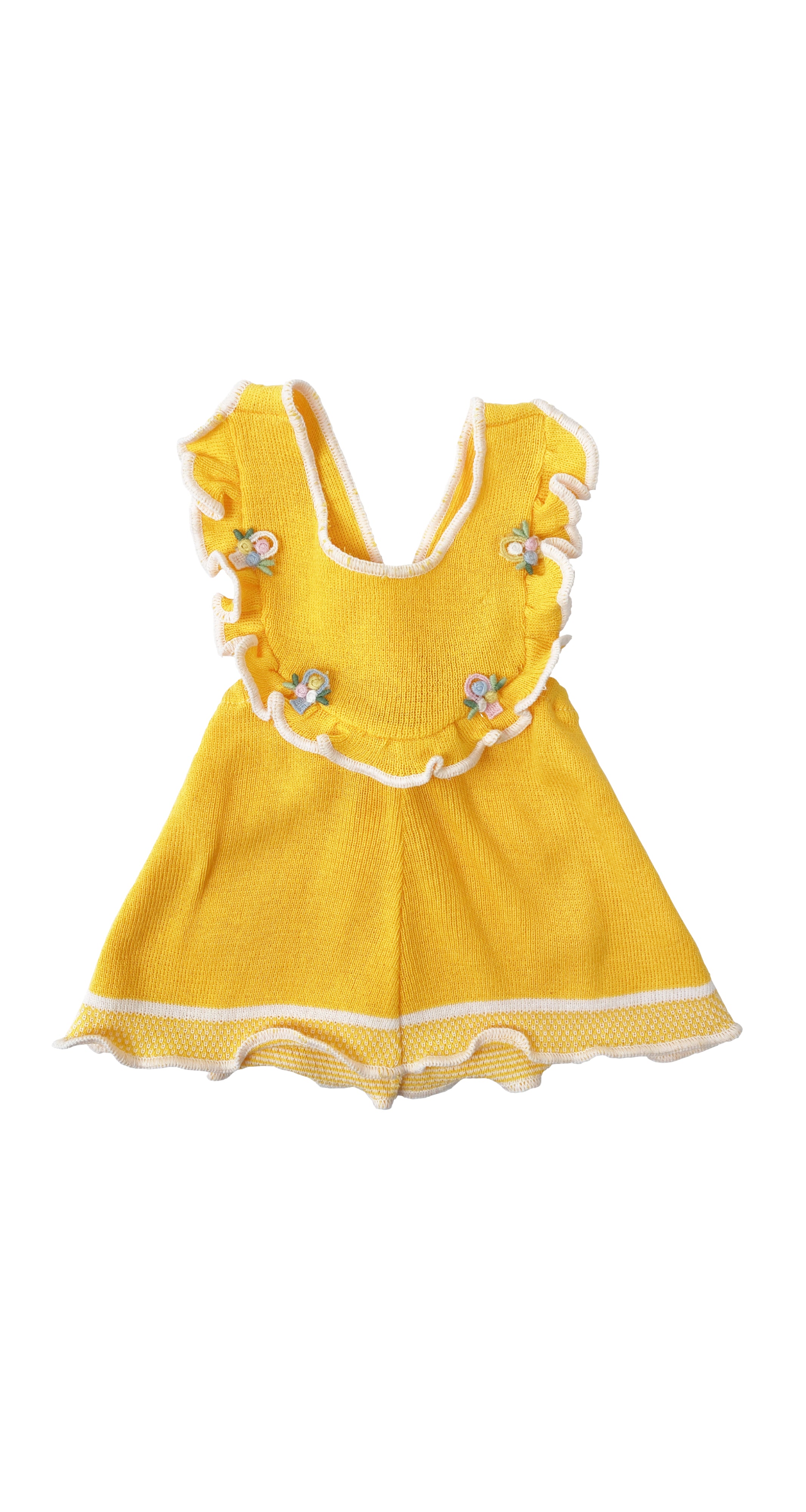1970s NOS Girl's Ruffle Bib Yellow Knit Dress